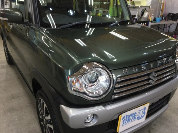 ハスラー・プレミアムコーティング施工後の運転席側ヘッドライト付近