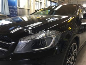 メルセデスベンツA・ハイドロフィニッシュ施工後の助手席側ヘッドライト付近