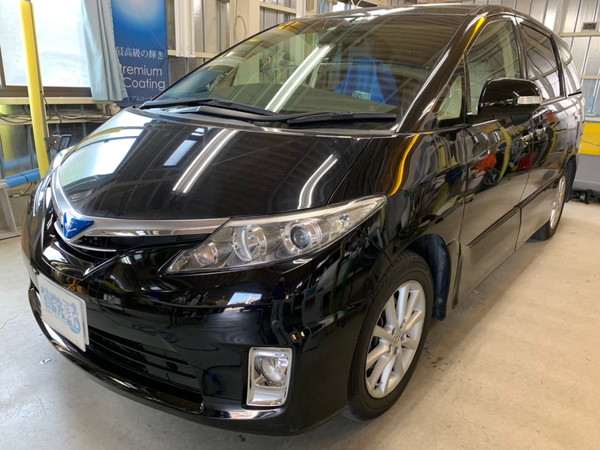 エスティマ・ヘッドライト研磨+プロテクションフィルム施工